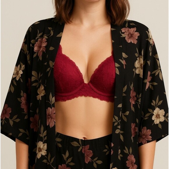 Marilyn Monroe Burgundy Lace Covered Push Up Bra 38C Plunge Intimates Lingerie - Picture 1 of 7